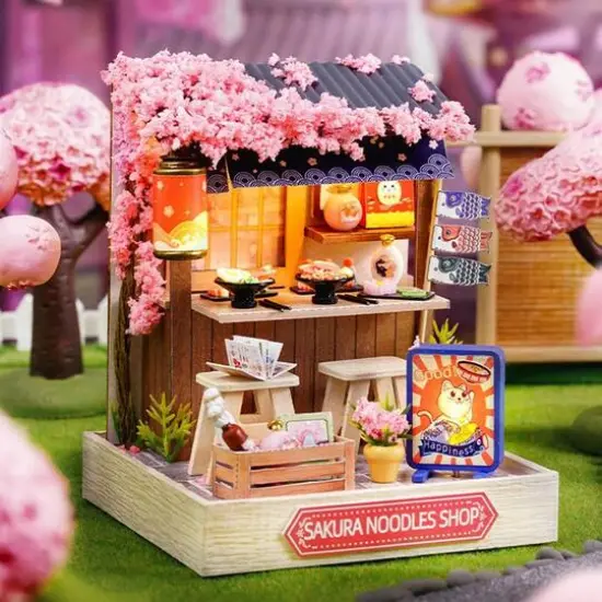Wizardi Sakura Noodles Shop Miniature Dollhouse Roombox Kit {4}