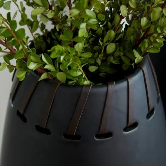 Set of 2 Black Stoneware Modern Vase, 16", 13" {7}