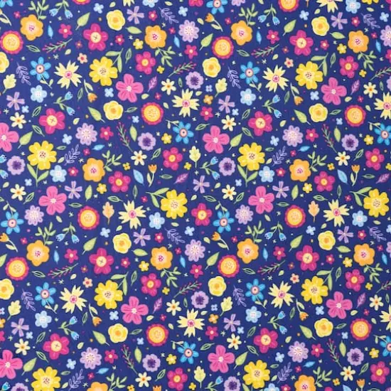 SINGER Bright Floral on Blue Cotton Fabric {1}