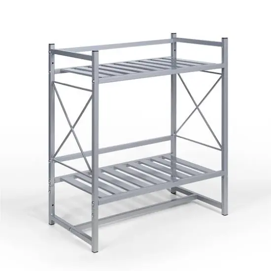 SunnyPoint 20" 2-Tier Metal Shelf Silver {1}