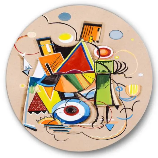 Designart - Colored Geometric Abstract Compositions I - Modern Metal Circle Wall Art {1}