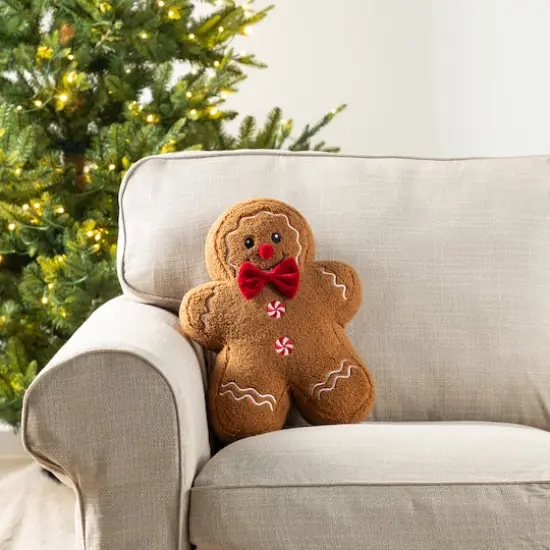 Glitzhome&reg; 15"H Christmas Gingerbread Man Shaped Pillow {6}