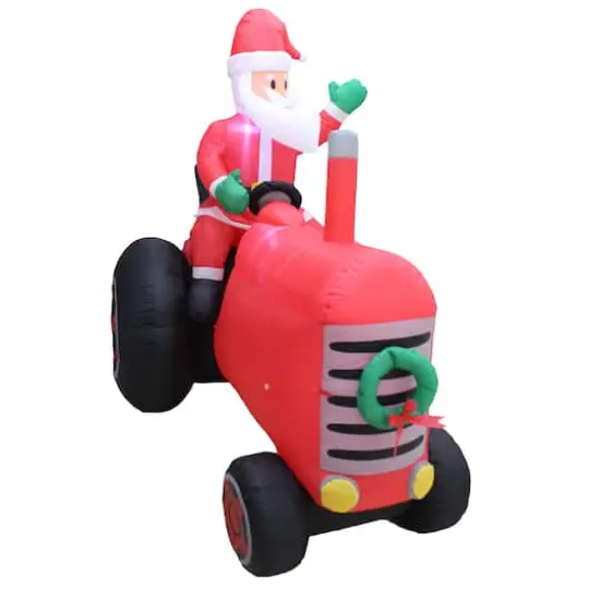 6ft. Inflatable Christmas Santa on Vintage Tractor {1}