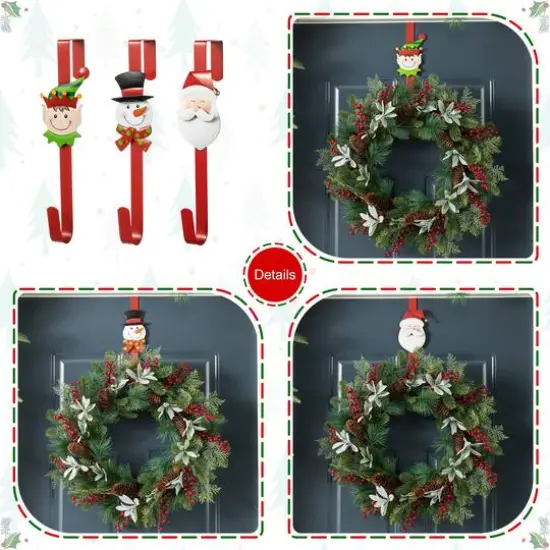 Glitzhome&reg; 14" Christmas Metal Elf, Snowman & Santa Wreath Hanger Set {7}