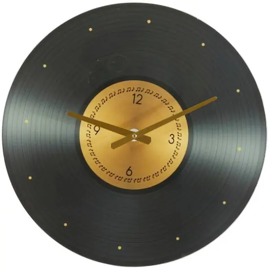 20" Black Glass Record Style Musical Notes Wall Clock {1}