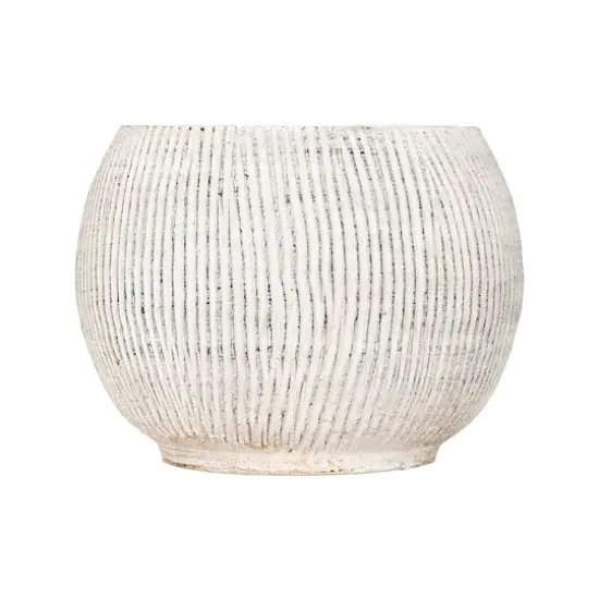 Hello Honey&reg; 5" Distressed Cream Fluted Texture Terra Cotta Planter {1}