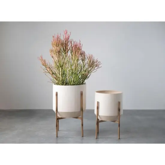 Hello Honey&reg; 22" Cream Metal Planter with Stand Set {4}