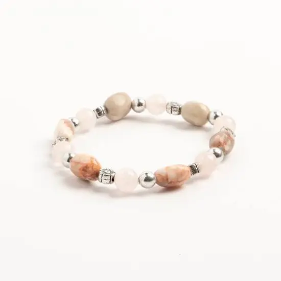 John Bead Pink Zebra Jasper & Rose Quartz Stretch Bracelet {4}