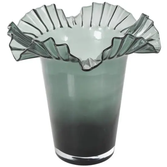 Green Glass Floral Tulip Inspired Ombre Vase with Wavy Opening {1}
