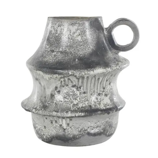 15" Light Gray Textured Paper Mache Fluted Vase with Ring Handle {9}