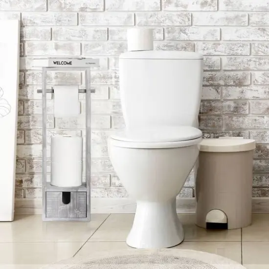 Rustic White Toilet Paper Dispenser with Storage & Drawer {7}