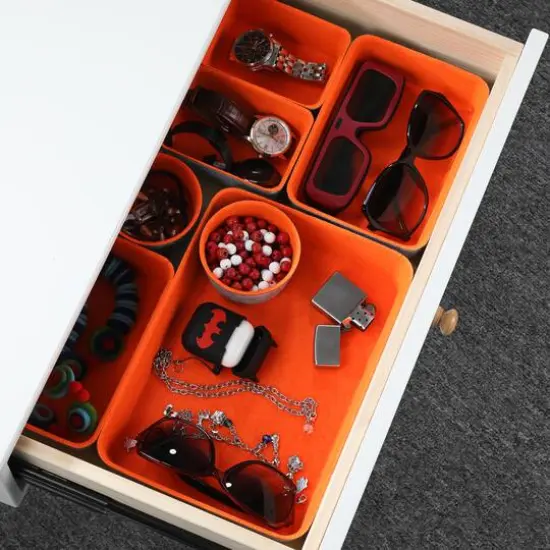 Welaxy 7 Piece Felt Round Cups & Trays Drawer Organizer Set Orange {7}