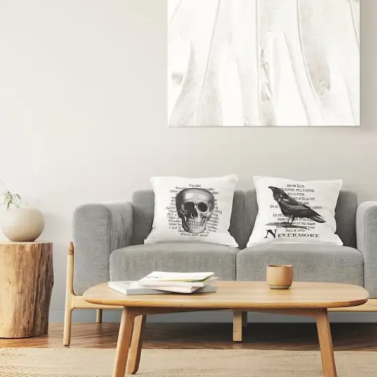 Stupell Industries Halloween Skull & Crow Poetry Throw Pillow Set {3}