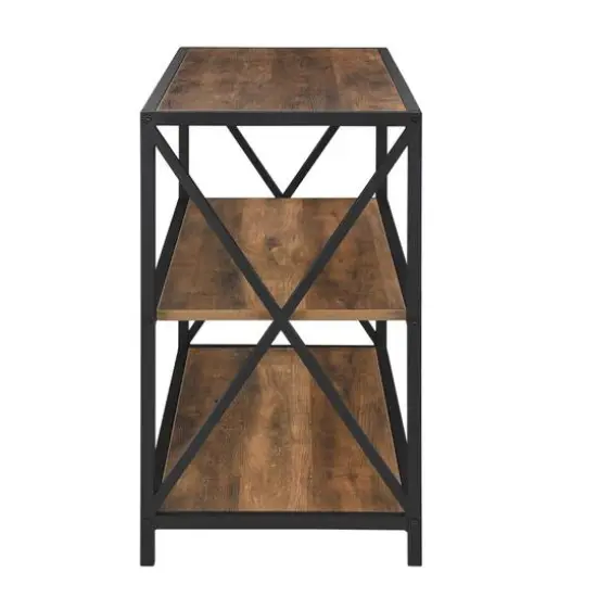 Walker Edison Rustic Oak X-Frame Industrial Wood Bookshelf {7}