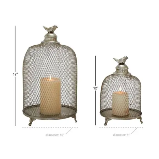 Silver Metal Contemporary Lantern Set, 17" & 12" {7}