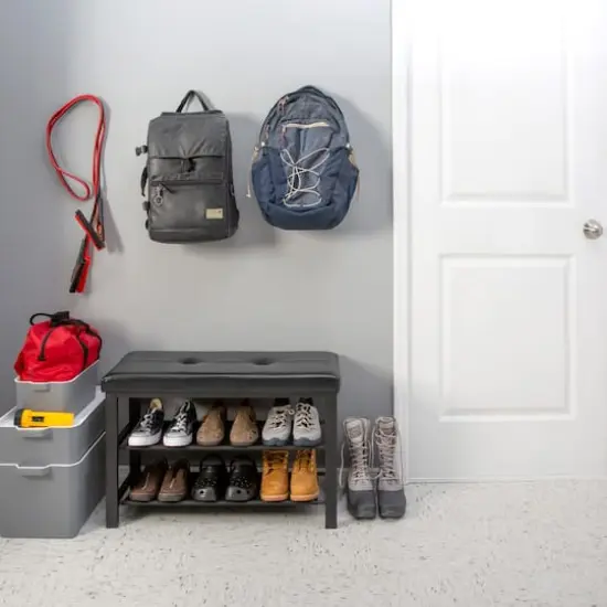Simplify Black Entryway Bench with Shoe Storage {4}