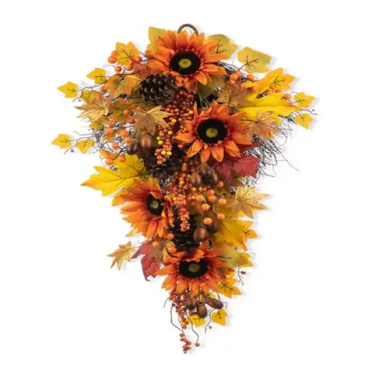 Glitzhome&reg; 27" Fall Sunflower, Maple Leaf & Berry Swag {10}
