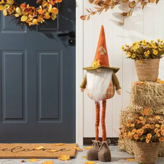 Glitzhome&reg; Telescoped Fabric Fall Gnome Standing D&eacute;cor {11}