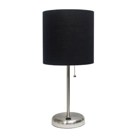 Creekwood Home 19.5" Oslo USB Port Table Lamp Brushed Steel/Black Shade {1}