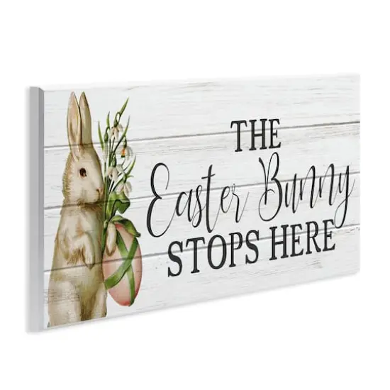 Stupell Industries Easter Bunny Stops Here Country Grain Pattern Phrase Wall Plaque Art {4}