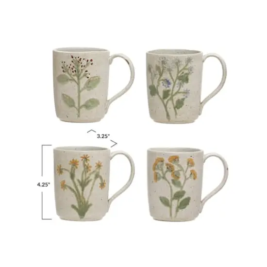 Hello Honey&reg; Cream Flower Design Modern Stoneware Mug Set {3}