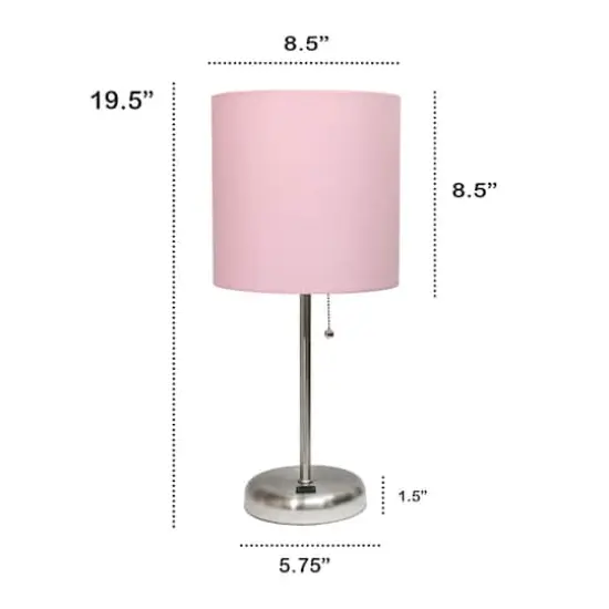 Creekwood Home 19.5" Oslo USB Port Table Lamp Brushed Steel/Light Pink Shade {4}