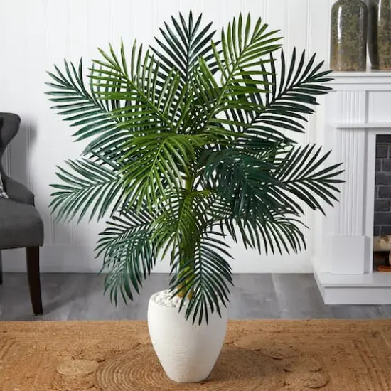 4.5ft. Golden Cane Palm Tree in White Oval Planter {5}
