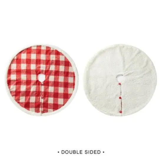 Glitzhome&reg; 4ft. Red & White Plaid Reversible Sherpa & Flannel Christmas Tree Skirt {7}