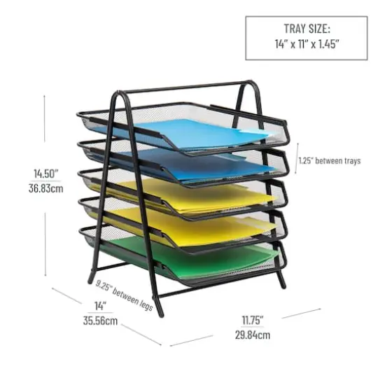 Mind Reader Network Collection Mesh Black 5-Tier Paper & File Desktop Organizer with File Folders {4}