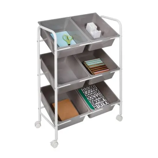Honey Can Do Gray/White 6-Bin Rolling Cart {4}