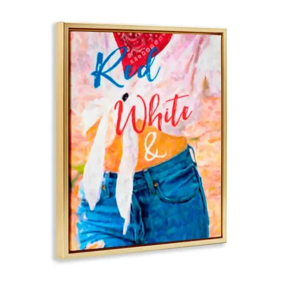 Stupell Industries Red White & Blue Patriotic American Celebration Floater Framed Art Gold {4}