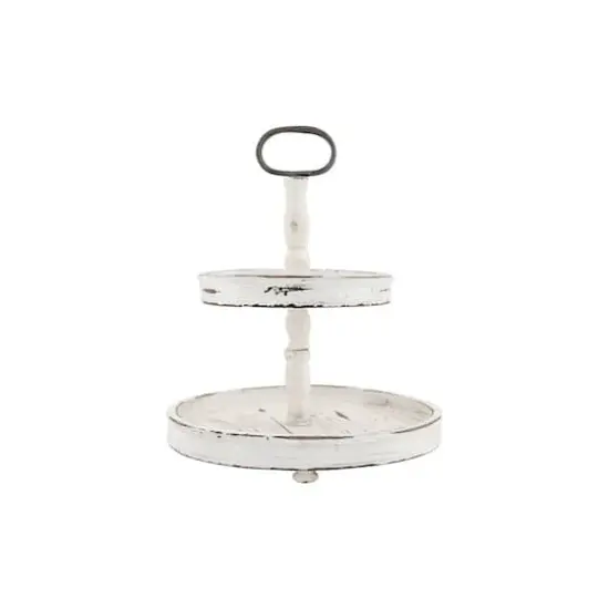 Hello Honey&reg; 18.5" Distressed Cream Wood 2-Tier Tray {1}