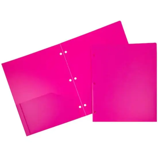 JAM Paper 3-Hole Heavy Duty Plastic Pocket Folder, 6ct. Fuchsia {1}