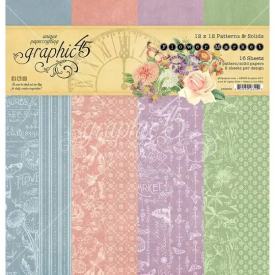 Graphic 45 Flower Market Patterns & Solids Double-Sided Paper Pad, 12" x 12" {1}