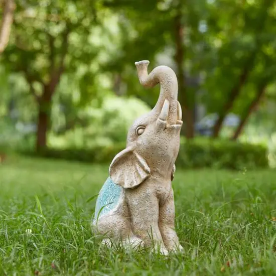 Glitzhome&reg; 18" Faux Granite & Mosaic Sitting Elephant Statue {5}