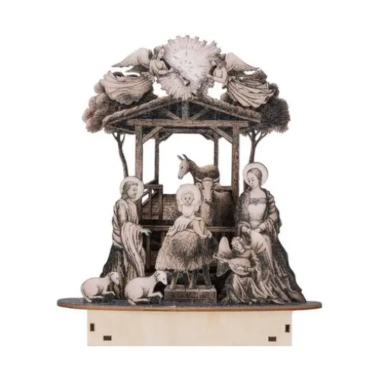 Hello Honey® 7.75" Laser-Cut Wood Nativity Scene with LED Light {1}