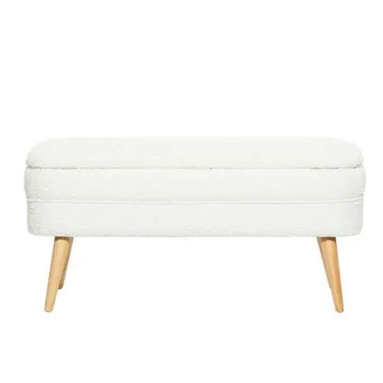 40" Contemporary Polyester & Wood Storage Bench White {9}