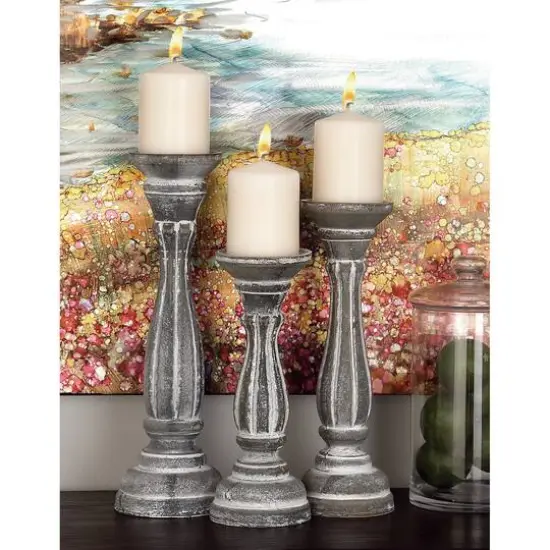 White Distressed Wood Traditional Candle Holder Set, 3ct. {6}