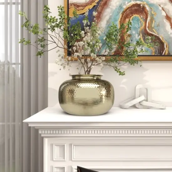 8" Gold Aluminum Brushed Vase with Hammered Top {11}