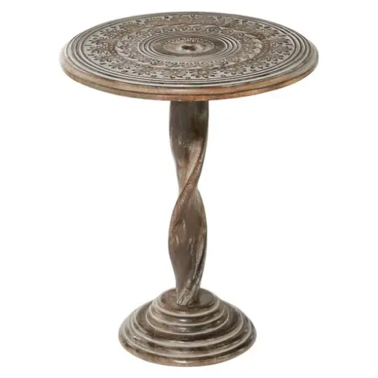 18" Brown Traditional Mango Wood Accent Table {1}