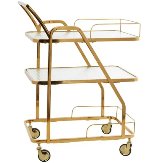 Gold Metal Glass Shelf 3-Tier Bar Cart {5}