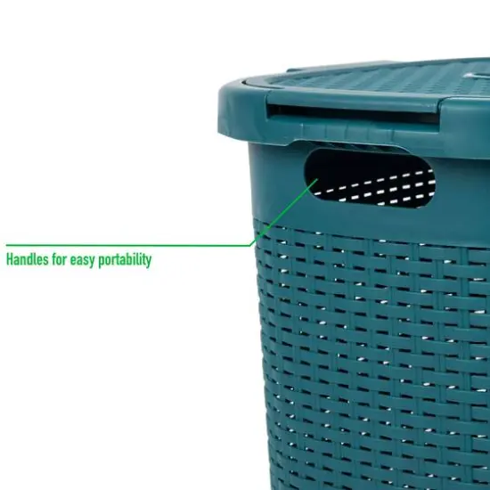 Mind Reader 60L Hamper Laundry Basket with Cutout Handles Blue {6}