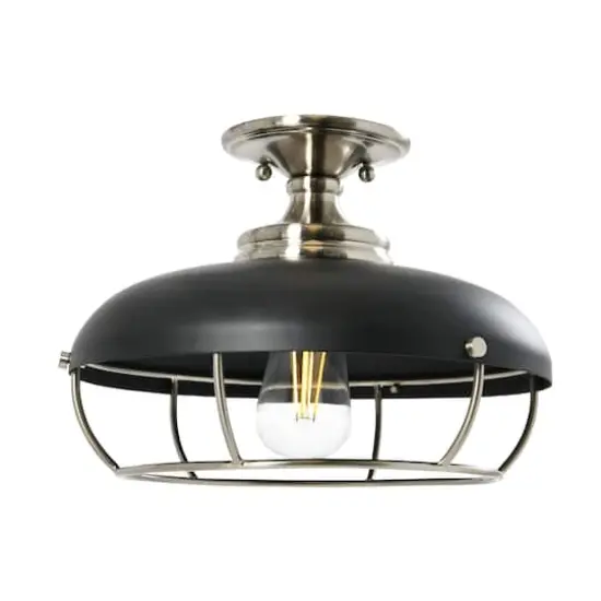 Hello Honey&reg; 13" Wide Caged Dome Metal Semi-Flush Mount Ceiling Light Brushed Nickel and Matte Black {3}