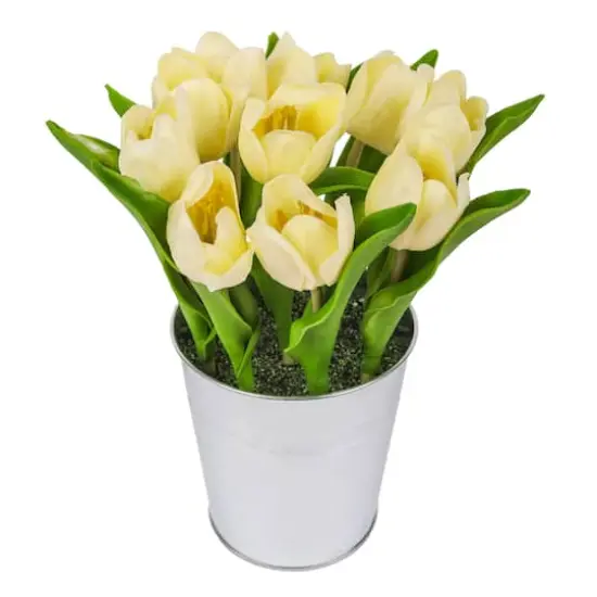 9" Tulip Bouquet in Metal Pot Light Yellow {6}