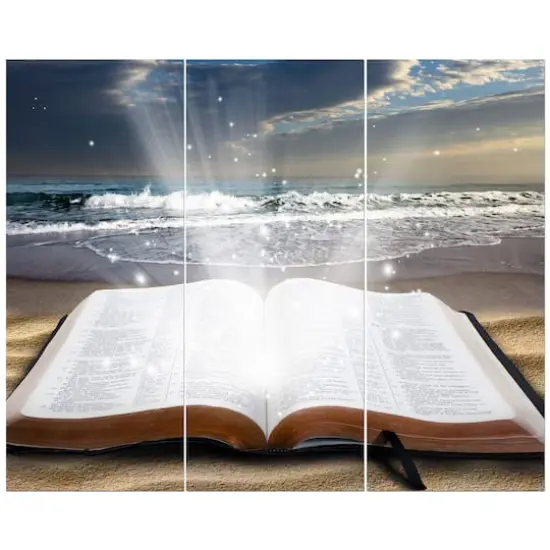 Designart - Jesus Bible at beach - Religious Art on Wrapped Canvas set {1}