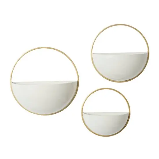Gold & White Metal Contemporary Wall Planter Set {1}