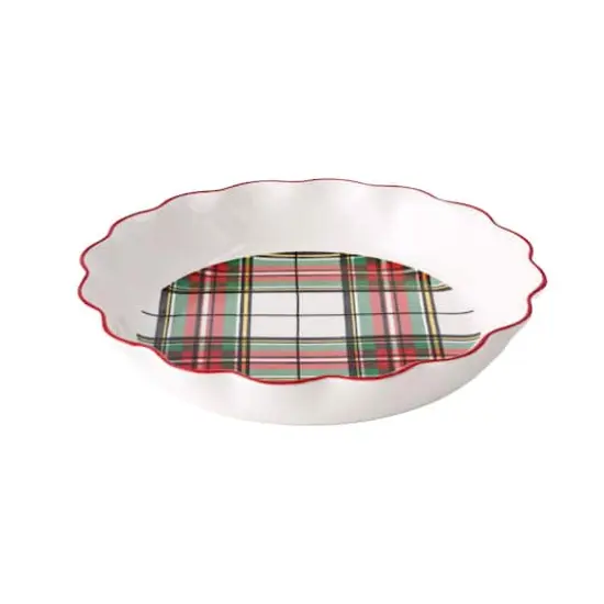 10" Green & Red Plaid Ceramic Pie Dish by Ashland&reg; {1}