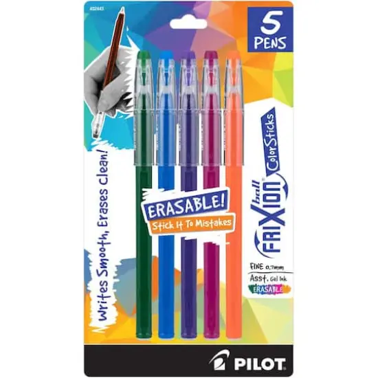 Pilot FriXion Black, Blue, Purple, Magenta & Salmon Ball Color Sticks Erasable Gel Pen Set {1}