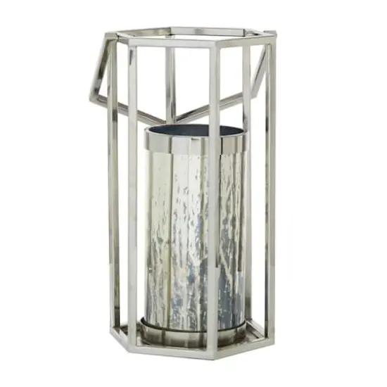 Silver Stainless Steel Contemporary Lantern, 18" x 10" x 11" {1}