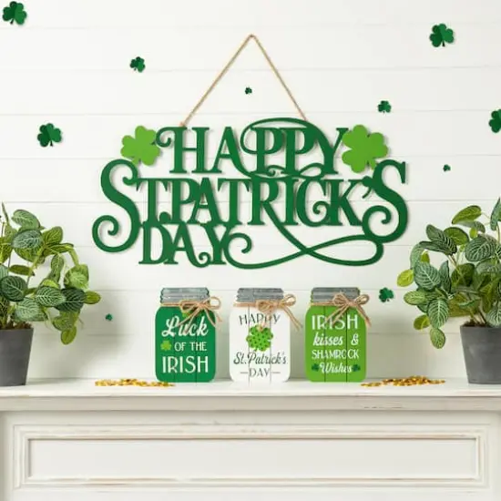 Glitzhome&reg; 24" Metal "HAPPY St. Patrick's Day" Wall Decor {3}
